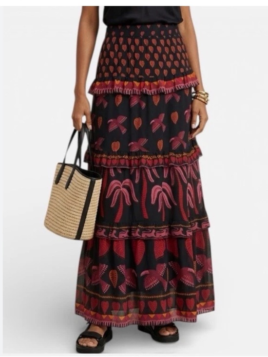 FARM Rio Dresses & Skirts - FARM RIO Women's Black & Pink Tiered Maxi Skirt
